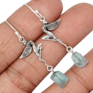 Fairy - Natural Aquamarine Rough - Africa 925 Silver Earrings Jewelry CE44495 - Picture 1 of 1