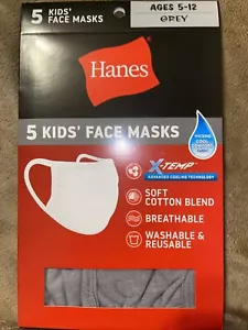 Maschere viso Hanes 100% cotone lavabili bambini età 5-12 (confezione da 5) grigio - copertura - Foto 1 di 4