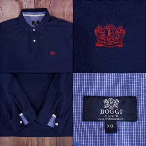 Boggi Milano Mens Size XXL Navy Blue Long Sleeve Polo Shirt Cotton Preppy - Picture 1 of 13