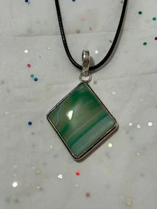 Grüner Botswana gebänderter Achat Edelstein 925 Sterling Silber Platte Anhänger + Ohrring - Bild 1 von 8