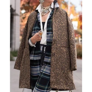Giacca trench stampa leopardata donna XL boho hippie look a strati grunge elegante NUOVO - Foto 1 di 10