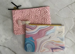 Ipsy Glam Makeup Bag Lot Of 2 Marble Ribbed Textured Baby Blue Pink (BAGS ONLY) - Picture 1 of 4