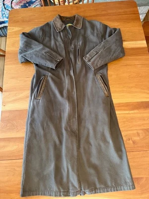 Casaco feminino Cabela de couro lona espanador rancho celeiro tamanho M marrom com forro - Imagem 1 de 4