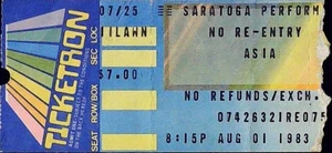 Asia Ticket Stub Saratoga Performing Arts Konzert kein Wiedereintritt Rock Show 1.08.1983 - Bild 1 von 2