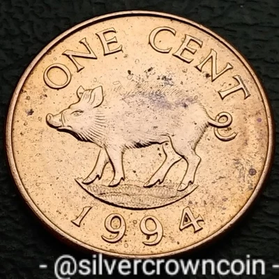 Bermuda 🇧🇲 1 Cent 1994. KM#44b. One Penny coin. Elizabeth II. Wild Boar.  1d. - Image 1 of 4