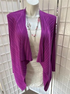 Кардиган женский Chaus большой радужная оболочка глаза фиолетовый хлопок смесь открытый передний - Изображение 1 из 4