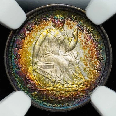 1854 Arrows Seated Liberty Half Dime H10C┃PITTMAN NGC MS65 STAR*┃BULLSEYE TONING - Image 1 of 4