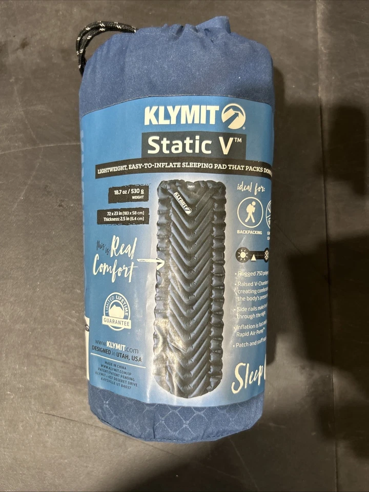Almohadilla para dormir inflable Klymit Static V azul NUEVA ligera Foto 1 de 1