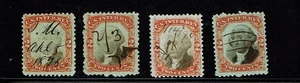 1871-2 U.S.THIRD Issue 2c Org &Blk Washington Silk PEN CANCELS Lot of 4 Sc#R135 - Picture 1 of 1