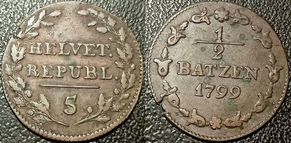Switzerland - Helvetic Confederation - 1/2 Batzen "5" 1799 ! KM#A6 - Image 1 of 1