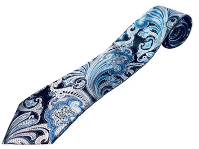 GEOFFREY BEENE 蓝色黑色佩斯利涤纶印花领带商务教堂  — 第 1/3 张图片