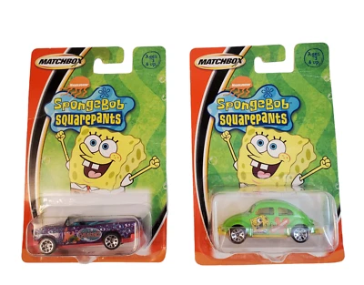 Matchbox Spongebob 1962 Green VW Beetle & Patrick 1955 Purple Chevy lot of 2 New - Image 1 of 4
