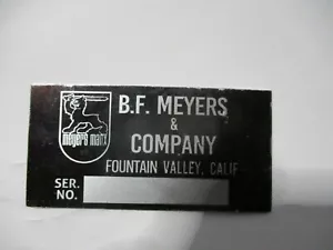 Nameplate Id-plate sign B.F. Meyers Company Manx Buggy S78 BJ - Picture 1 of 1