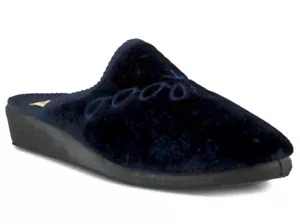 Spring Step Josie-N Velvet Embroidered Navy Slide Slippers Sz 9/US 8.5 RUN SMALL - Picture 1 of 6