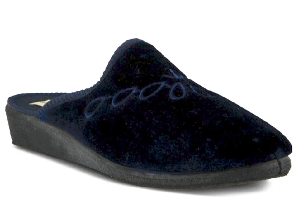 Spring Step Josie-N Velvet Embroidered Navy Slide Slippers Sz 9/US 8.5 RUN SMALL - Image 1 of 4