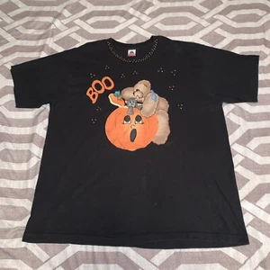 VTG Homemade Halloween T Shirt Sz XXL 2XL -Bear Boo Pumpkin Cat Puffy Paint - Picture 1 of 9