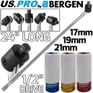 BERGEN BREAKER BAR 1/2" Dr 24" Long Strong Arm Power Bar 3pc Alloy Wheel Sockets - Picture 1 of 9