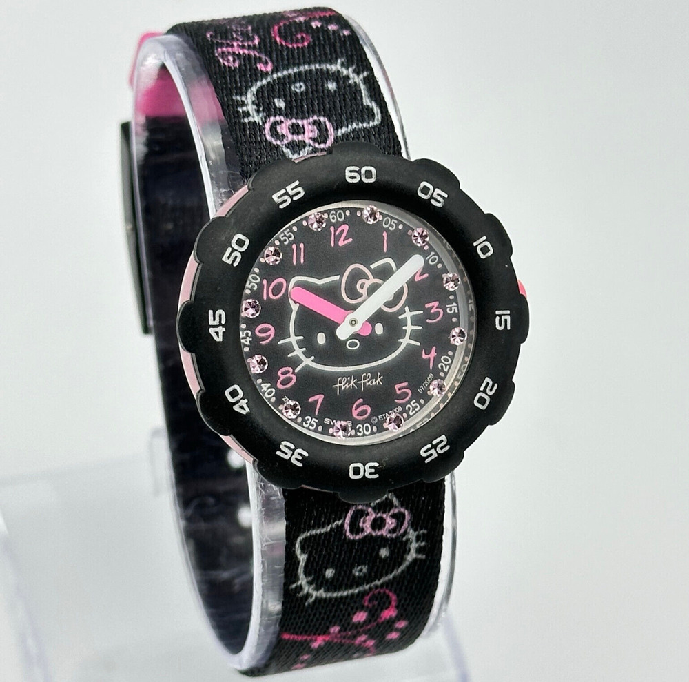 Kid's FLIK FLAK Sanrio Hello Kitty Swiss Black & Pink Quartz Watch, Runs ZFLS011