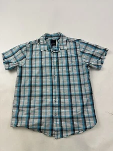 Prana Shirt Mens Large Blue White Plaid Button Up Short Sleeve - Picture 1 of 7