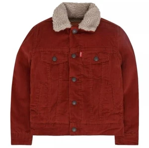 Levis Jacket Kids 7 Regular Corduroy Sherpa Lined Trucker Snap Up Rust Orange - Picture 1 of 6