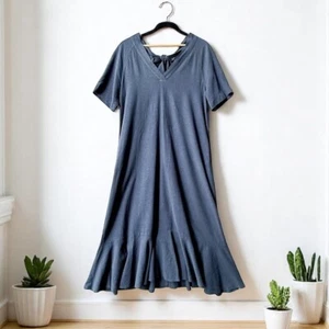 WRAP LONDON Linen Blend Midi Maxi Dress Navy Blue Short Sleeve Boho Womens 10 - Picture 1 of 10