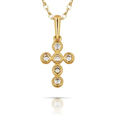 Colgante de cruz de corte redondo brillante de oro amarillo y blanco de 14K para mujer Foto 1 de 2