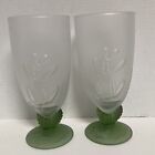 2 Pfaltzgraff Winterwood  Frosted Embossed ￼Glass Iced Tea Water ￼goblet Stemmed
