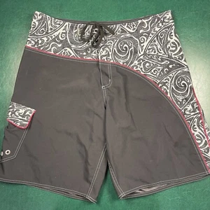 Crazy Shirts Hawaii Board Shorts Men’s 36 Black Māori-style Print Beach Surfing - Picture 1 of 10