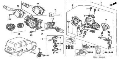 Nova peça genuína HONDA nº.: 06350-S9V-A34ZC conjunto de cilindros, chave *YR203L* (SADDle) - Imagem 1 de 2