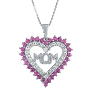 0.5Ct 925 Sterling Silver Simulated Pink Sapphire Promise Heart Pendant Necklace - Picture 1 of 5