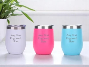Personalised Engraved Any Text 12oz Insulated Travel Cup Hot Cold Coffee Tea - Picture 1 of 17