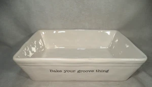 Fango Torta Rettangolare Ceramica Smaltata Bianca "Bake Your Groove Thing" Teglia da Forno - Foto 1 di 11