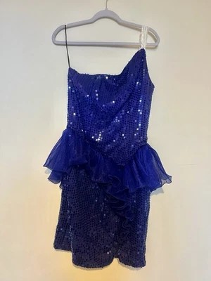 1980s Dave and Johnny Blue Prom Dress Sequins American Vintage UK Size 12-14 - Image 1 of 4