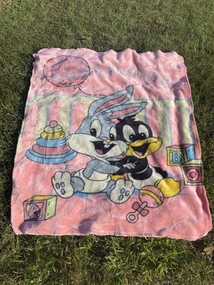 Baby Looney Tunes Acrylic Blue Blanket Game Friends Bugs Bunny Daffy - Image 1 of 4