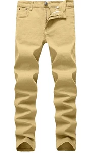 WULFUL Men's Slim Fit Skinny Stretch Jeans Denim Pants 38W x 30L, Khaki Skater - Picture 1 of 7