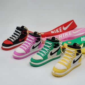 4pk Mini Sneaker Shoe Keychains w/ Nike Straps – Retro Style High Top Set - Picture 1 of 2