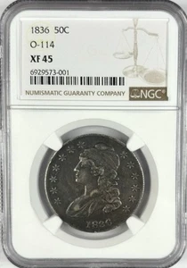 1836 Busto Cappato Mezzo 50C O-114 NGC XF45 - Ottima Moneta Circolata Originale - Foto 1 di 2