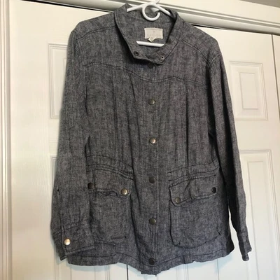 Caslon Cinch Waist Linen Blend Utility Jacket  Snap Closure Women's Petite L - Image 1 of 4