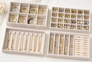 Samt Schmuck Schublade Organizer Tabletts - Beige Stapelbar Schmuck Aufbewahrung Einsätze - Bild 1 von 7