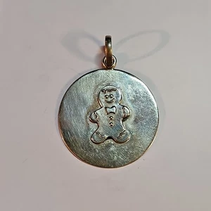 Sterling Silver Pendant Large Round Gingerbread Man - Picture 1 of 9