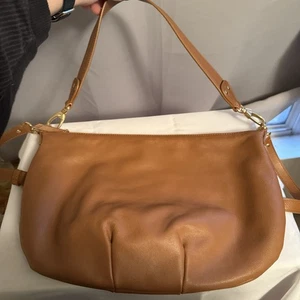 Quince Women's Italian Leather Convertible Crescent Shoulder Bag Brown Cognac ￼ - Picture 1 of 15