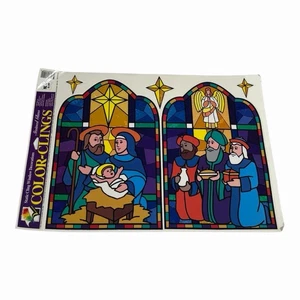 Vintage Christmas Nativity Window Color Clings New Old Stock Jesus Mary God - Picture 1 of 3
