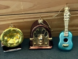 Christmas Ornaments Thomas Pacconi Musical Guitar Radio Record Player Glass - Foto 1 di 8