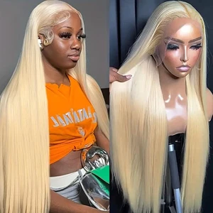 32 Inch 13×6 613 lace front wigs human hair 200% density straight blonde wig ... - Bild 1 von 6