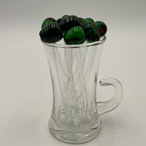 Set di 11 bastoncini da cocktail pimento verde oliva/rosso in vetro soffiato a mano - Foto 1 di 8