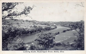 Muskingum Fluss Blick nach Süden Malta Ohio 1940er Postkarte - Bild 1 von 2