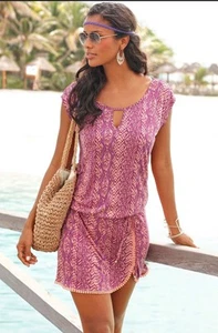 Lascana Purple Orange Crochet Hem Sleeveless Dress Size 34 / US 2 NEW Boho - Picture 1 of 5