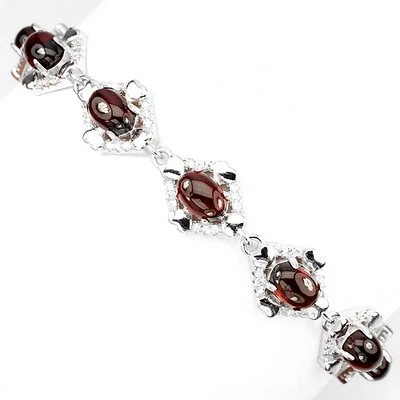 GENUINE CAB7x5mm ORANGE MOZAMBIQUE GARNET,CZ 925 SILVER TENNIS BRACELET 7"-9"ADJ Foto 1 de 3