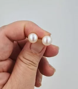 Echte natürliche 8mm weiß perlen Ohrringe mit 925 Silber Ohrstecker - Bild 1 von 5