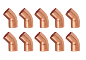 (10 PCS) 3/4" x 3/4" Copper 45° Degree Elbow Fittings CxC, Sweat Ends, LEAD FREE - Picture 1 of 1